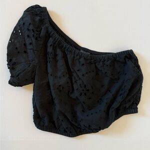 Banana Republic Black Eyelet Women crop blouse